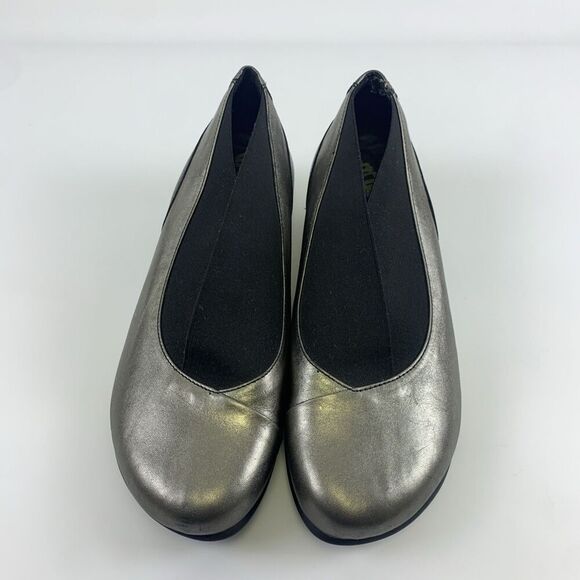 Groundhog Leather Slip On Shoe Pewter BINGO Round Tow Low Wedge Womens 40 US 9.5 - Picture 4 of 15